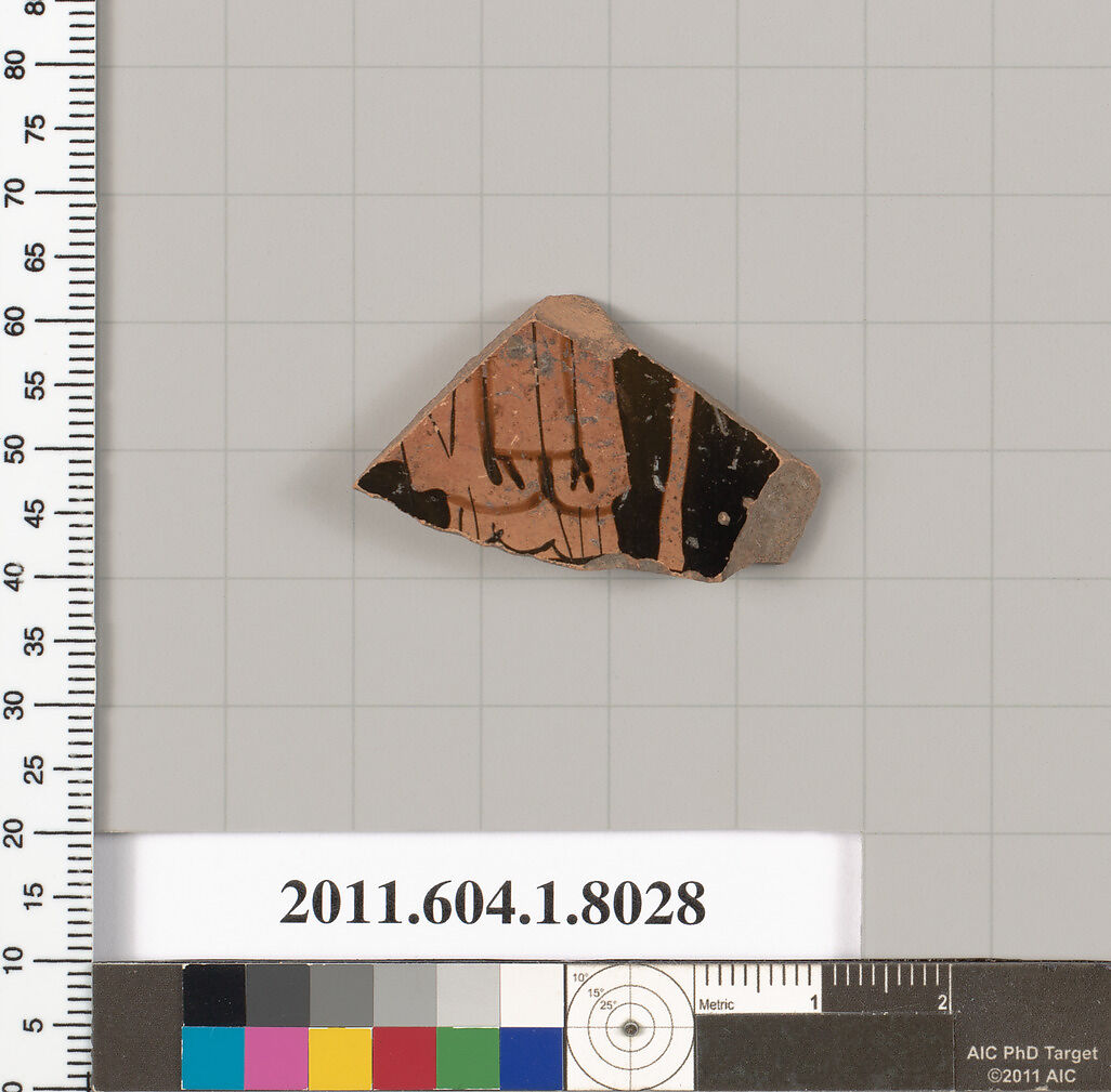 Terracotta fragment of a kylix (drinking cup), Terracotta, Greek, Attic