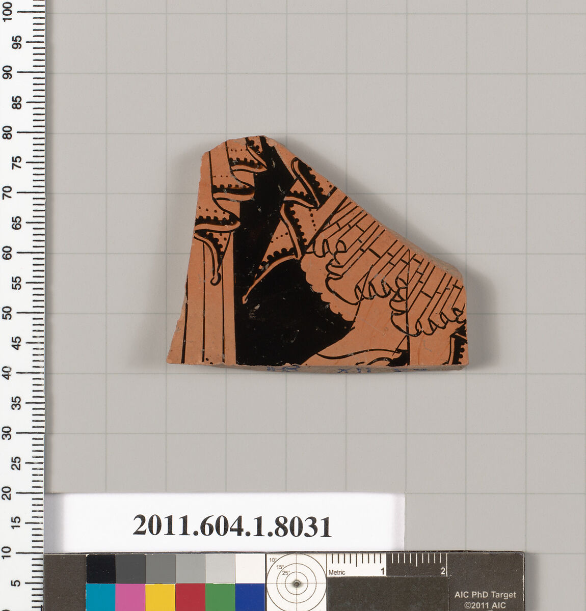 Terracotta fragment of a kylix (drinking cup), Terracotta, Greek, Attic
