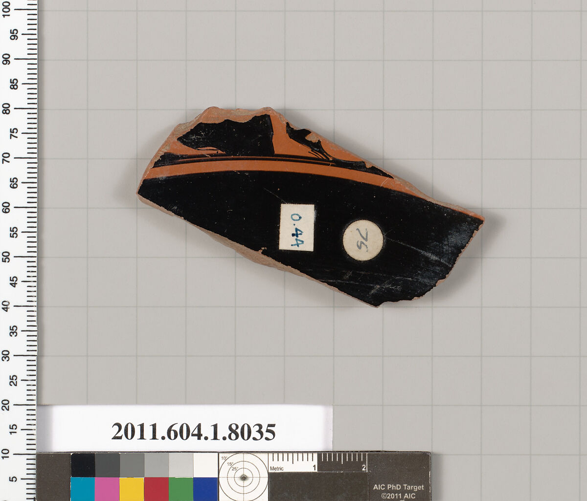 Terracotta fragment of a kylix (drinking cup), Terracotta, Greek, Attic 