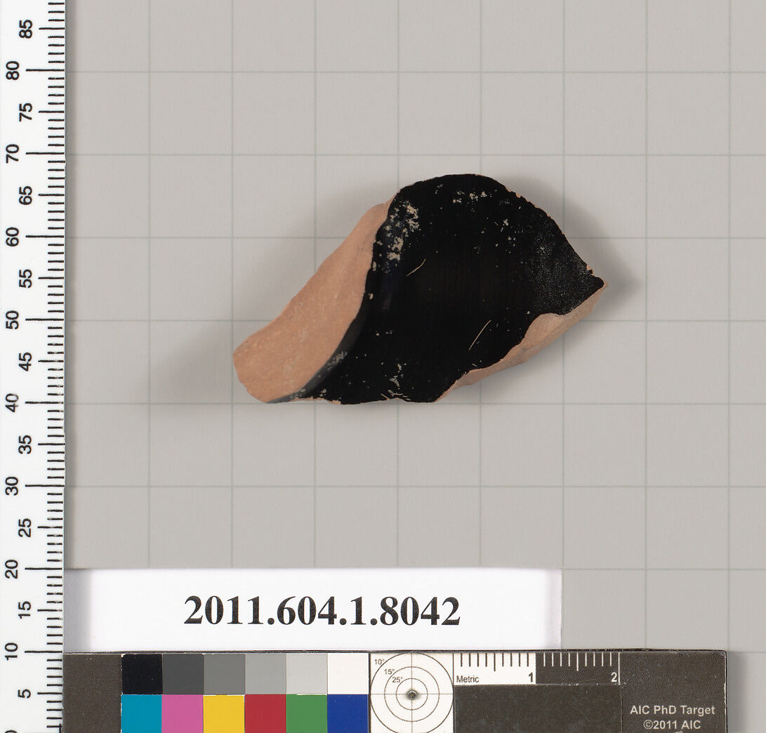 Terracotta fragment of a kylix (drinking cup), Terracotta, Greek, Attic