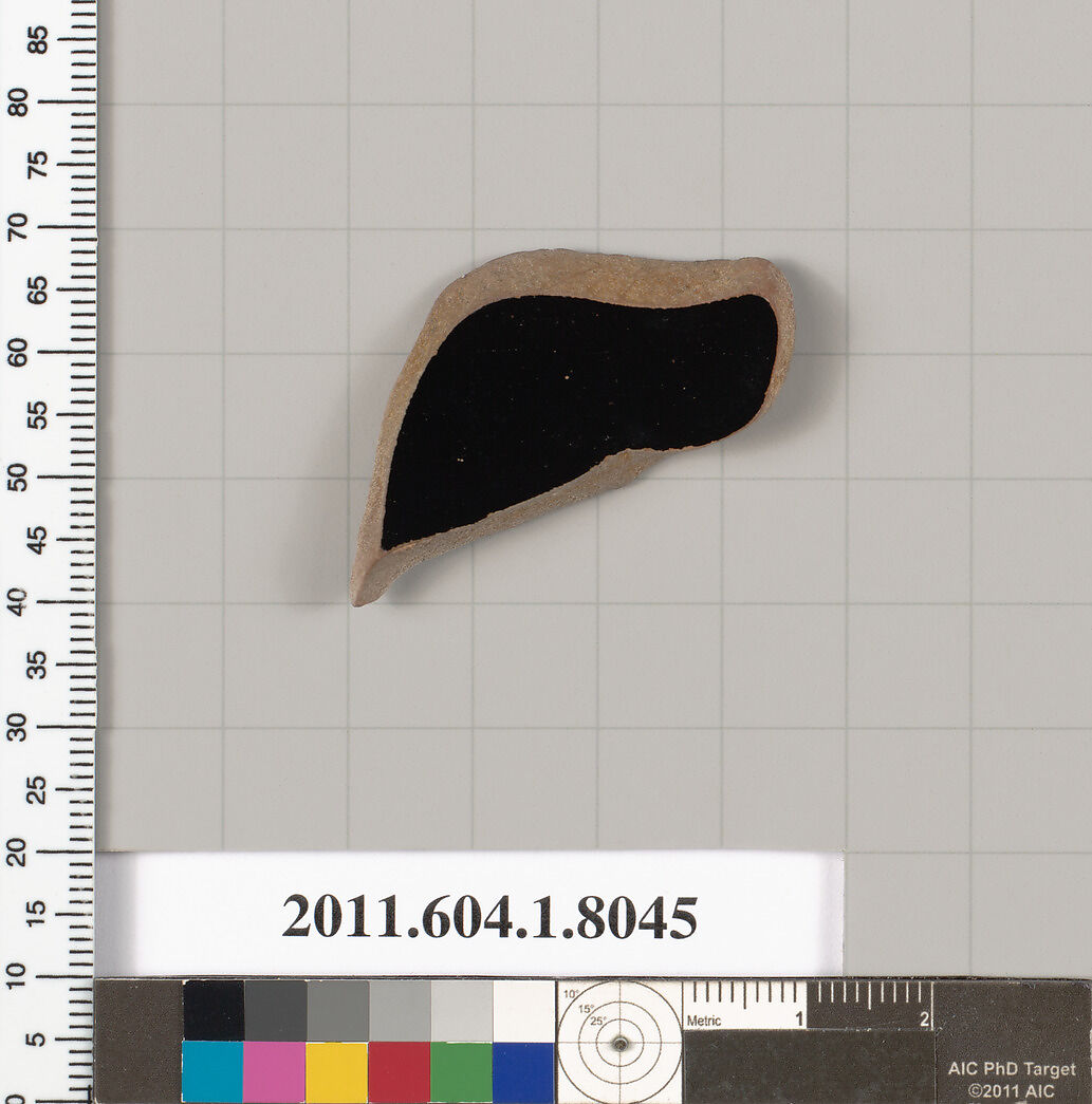 Terracotta fragment of a kylix (drinking cup), Terracotta, Greek, Attic