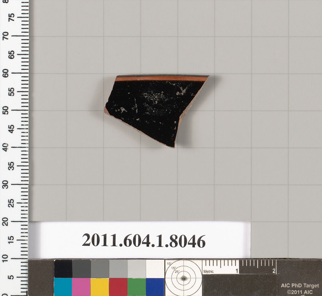 Terracotta rim fragment of a kylix (drinking cup), Terracotta, Greek, Attic