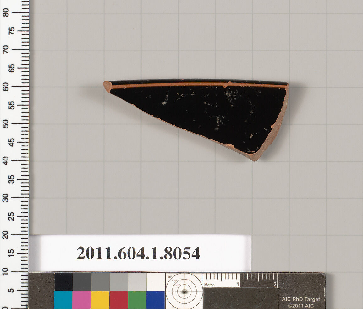 Terracotta rim fragment of a kylix (drinking cup), Terracotta, Greek, Attic