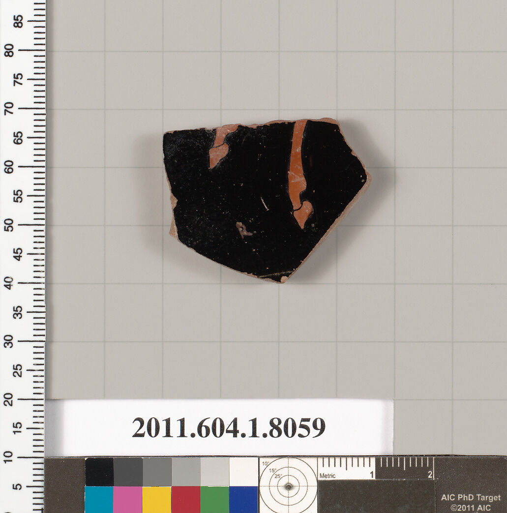 Terracotta fragment of a kylix (drinking cup), Terracotta, Greek, Attic