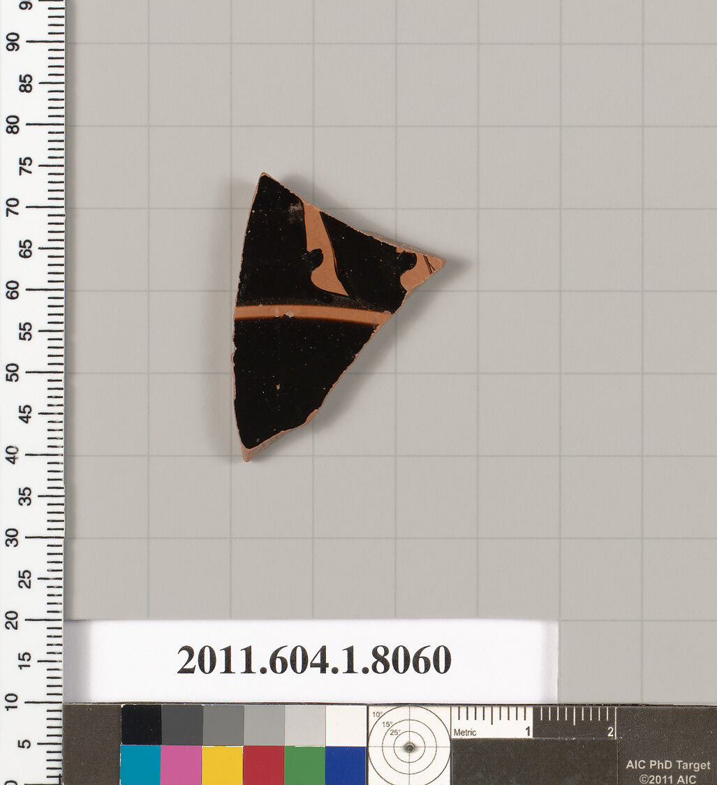 Terracotta fragment of a kylix (drinking cup), Terracotta, Greek, Attic