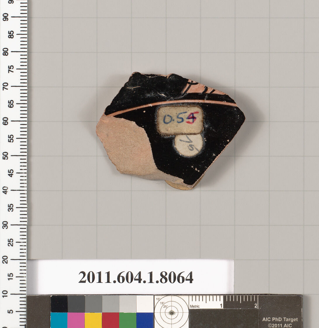 Terracotta fragment of a kylix (drinking cup), Terracotta, Greek, Attic