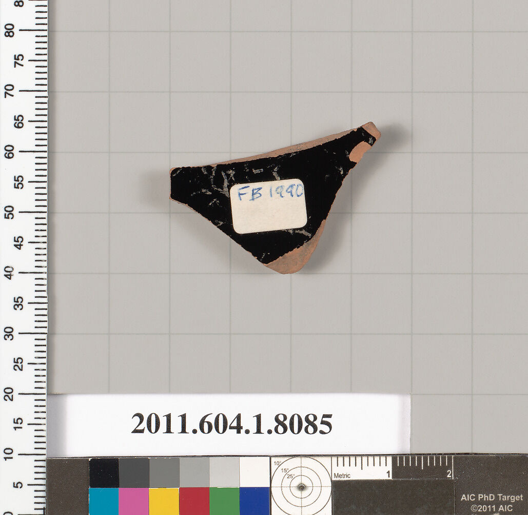 Terracotta fragment of a kylix (drinking cup), Terracotta, Greek, Attic