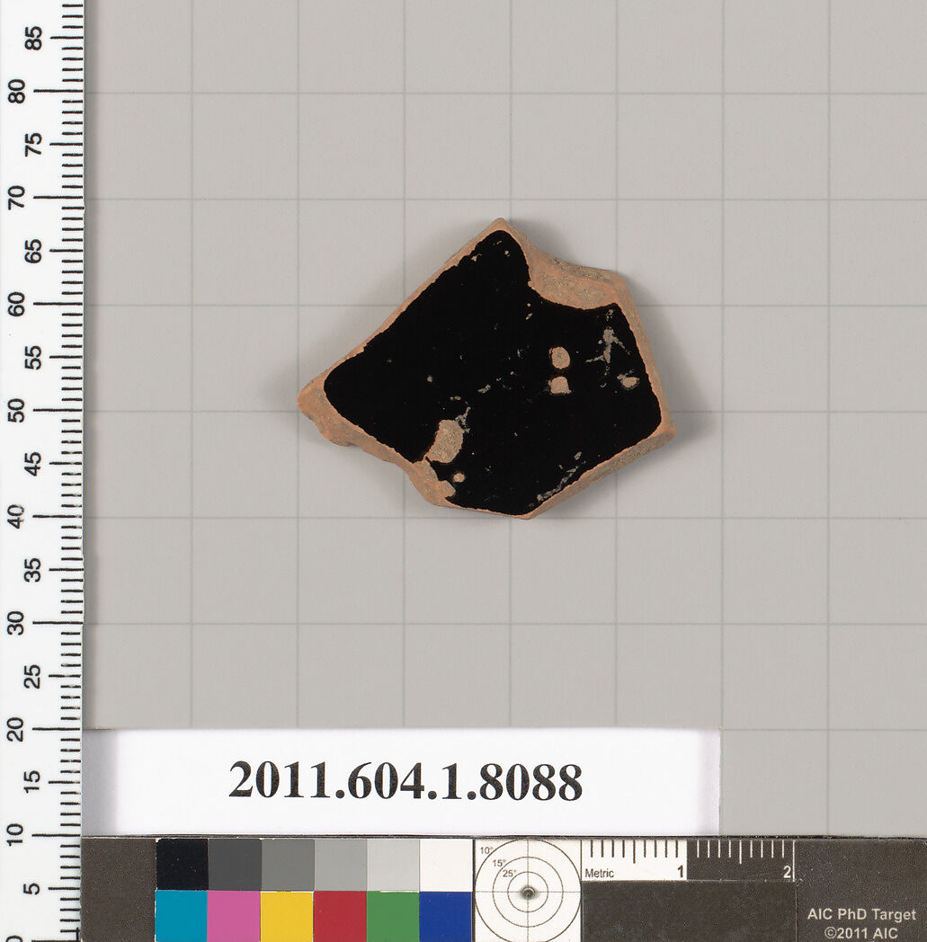 Terracotta fragment of a kylix (drinking cup), Terracotta, Greek, Attic