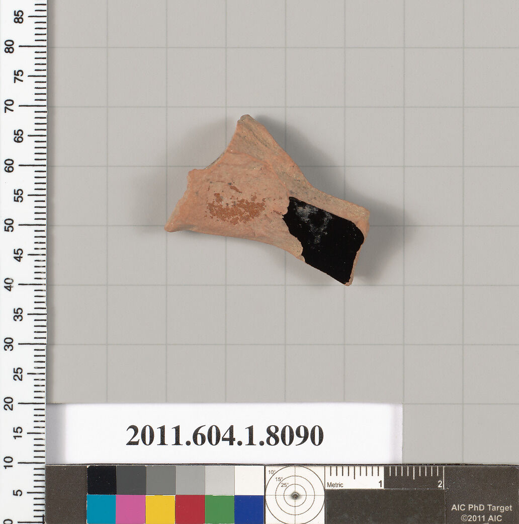 Terracotta fragment of a kylix (drinking cup), Terracotta, Greek, Attic