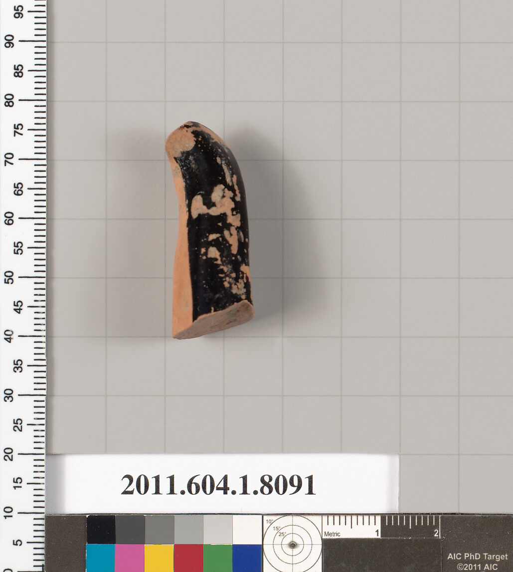 Terracotta fragment of a kylix (drinking cup), Terracotta, Greek, Attic
