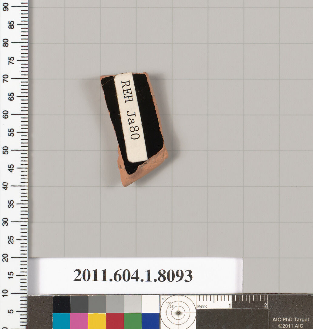 Terracotta fragment of a kylix (drinking cup), Terracotta, Greek, Attic