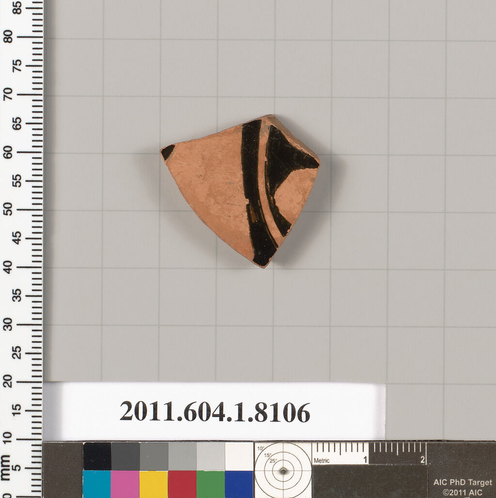 Terracotta rim fragment of a kylix: eye-cup  (drinking cup), Terracotta, Greek, Attic 