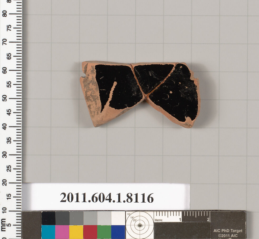 Terracotta fragment of a kylix (drinking cup), Terracotta, Greek, Attic
