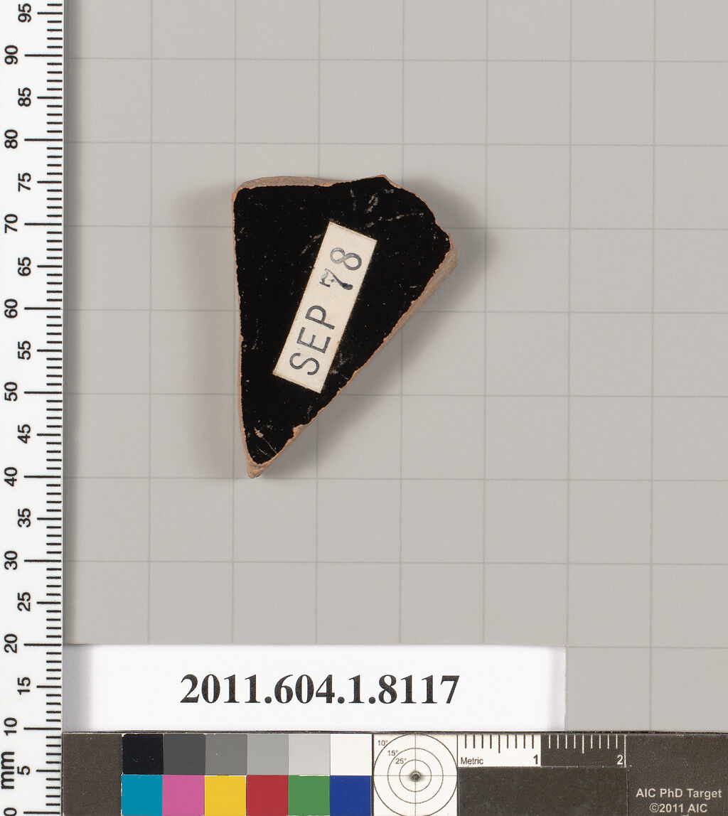 Terracotta fragment of a kylix (drinking cup), Terracotta, Greek, Attic