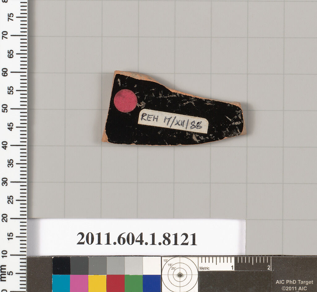 Terracotta fragment of a kylix (drinking cup), Terracotta, Greek, Attic