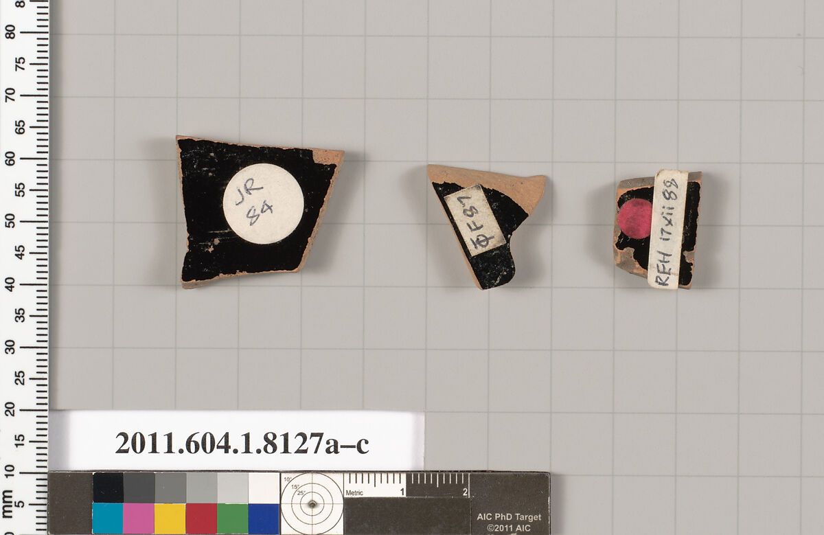 Terracotta fragments of kylikes (drinking cups), Terracotta, Greek, Attic