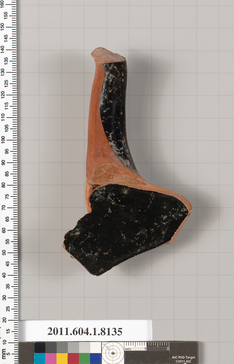 Terracotta fragment of a kylix (drinking cup), Terracotta, Greek, Attic