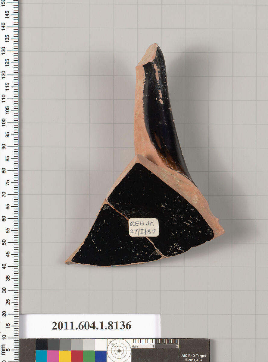 Terracotta fragment of a kylix (drinking cup), Terracotta, Greek, Attic