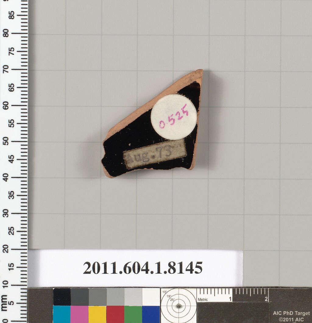 Terracotta fragment of a kylix (drinking cup), Terracotta, Greek, Attic