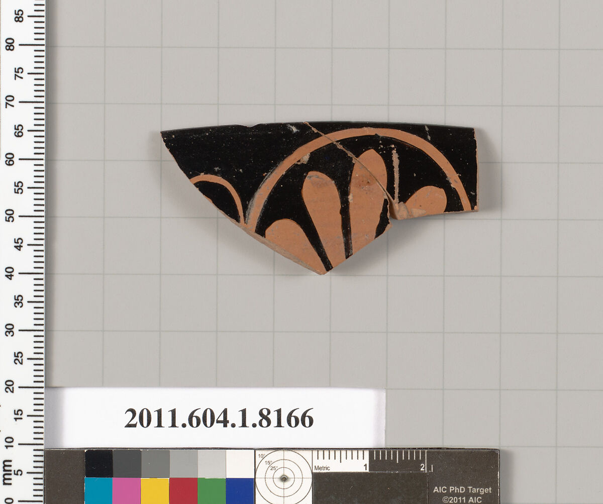 Terracotta rim fragment of a kylix (drinking cup), Terracotta, Greek, Attic 