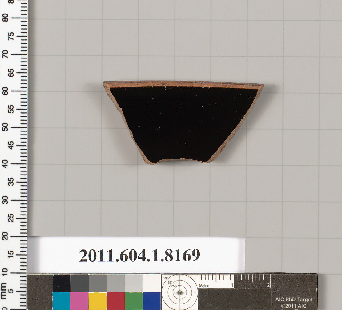 Terracotta rim fragment of a kylix (drinking cup), Terracotta, Greek, Attic