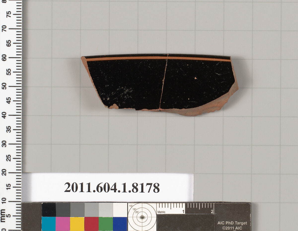 Terracotta rim fragment of a kylix (drinking cup), Terracotta, Greek, Attic