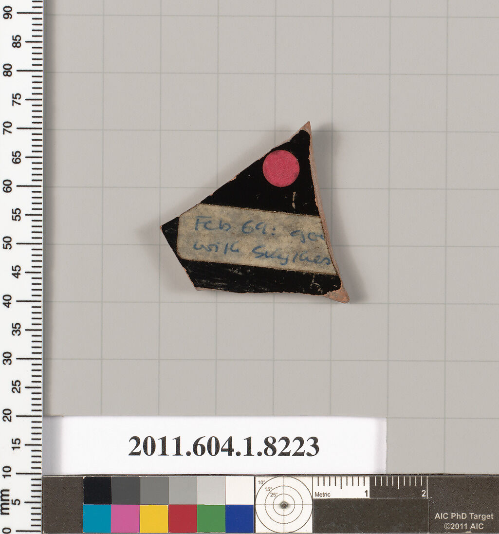 Terracotta fragment of a kylix (drinking cup), Terracotta, Greek, Attic