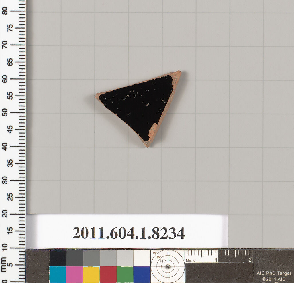 Terracotta fragment of a kylix (drinking cup), Terracotta, Greek, Attic