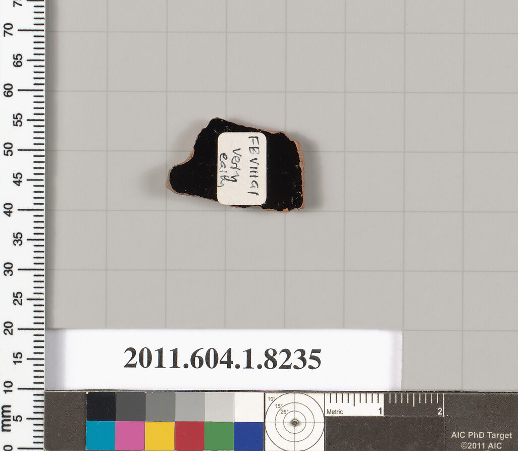 Terracotta fragment of a kylix (drinking cup), Terracotta, Greek, Attic