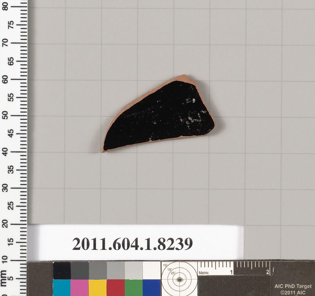 Terracotta fragment of a kylix (drinking cup), Terracotta, Greek, Attic