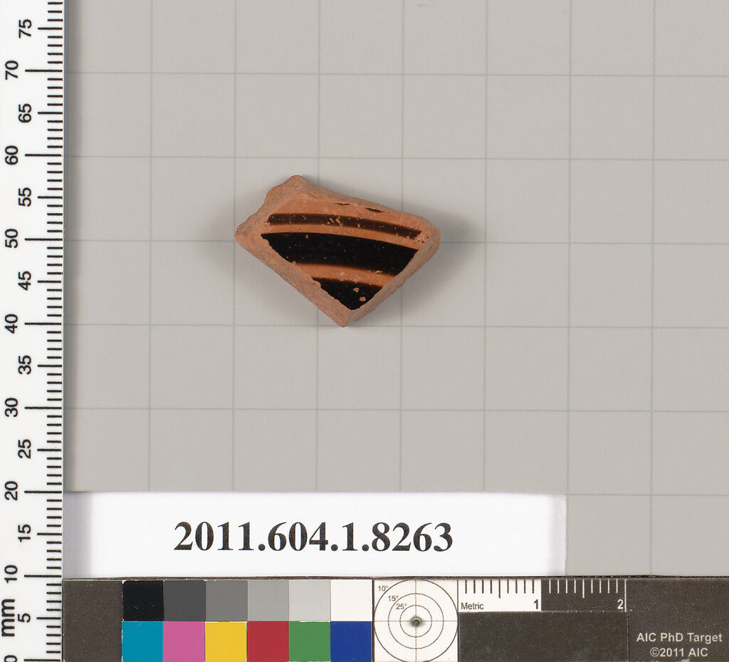 Terracotta fragment of a kylix (drinking cup), Terracotta, Greek, Attic