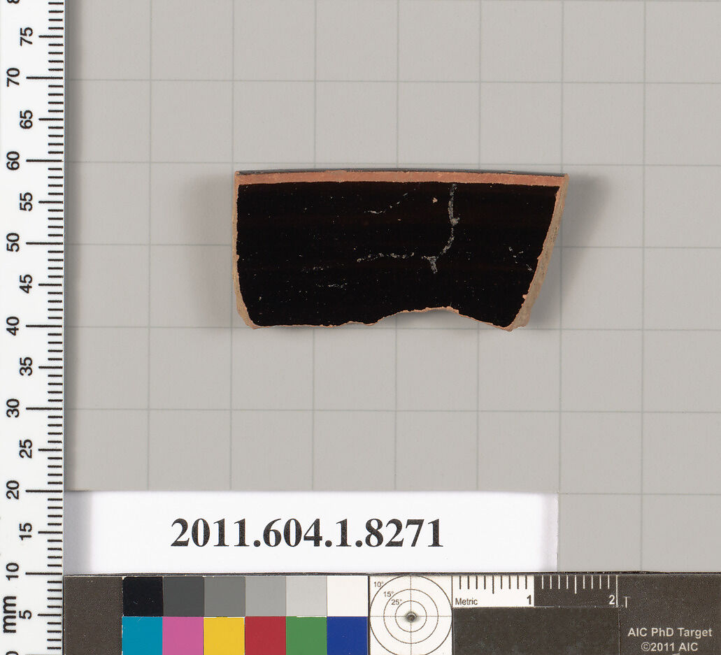 Terracotta rim fragment of a kylix (drinking cup), Terracotta, Greek, Attic