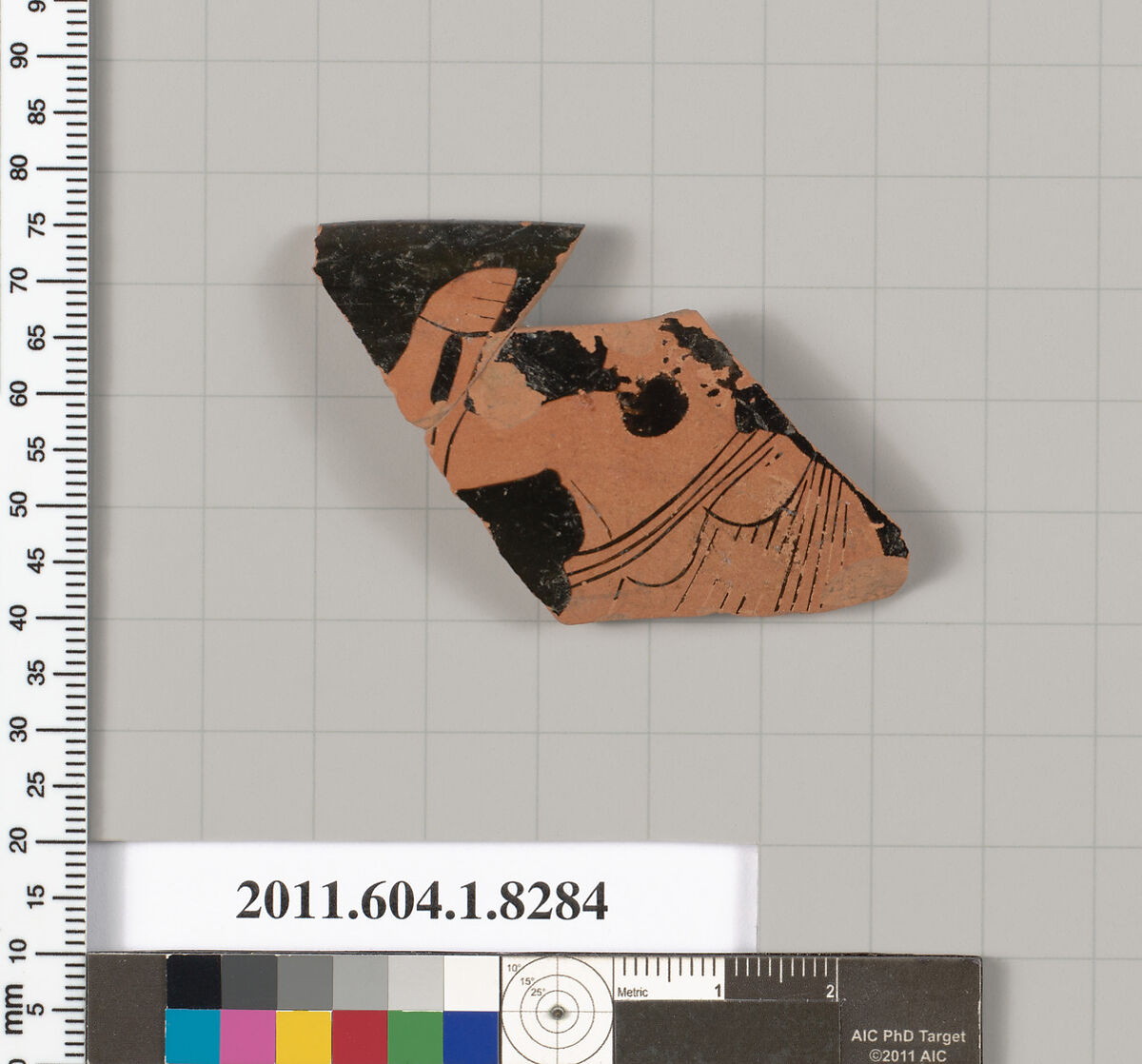 Terracotta rim fragment of a kylix (drinking cup), Terracotta, Greek, Attic 
