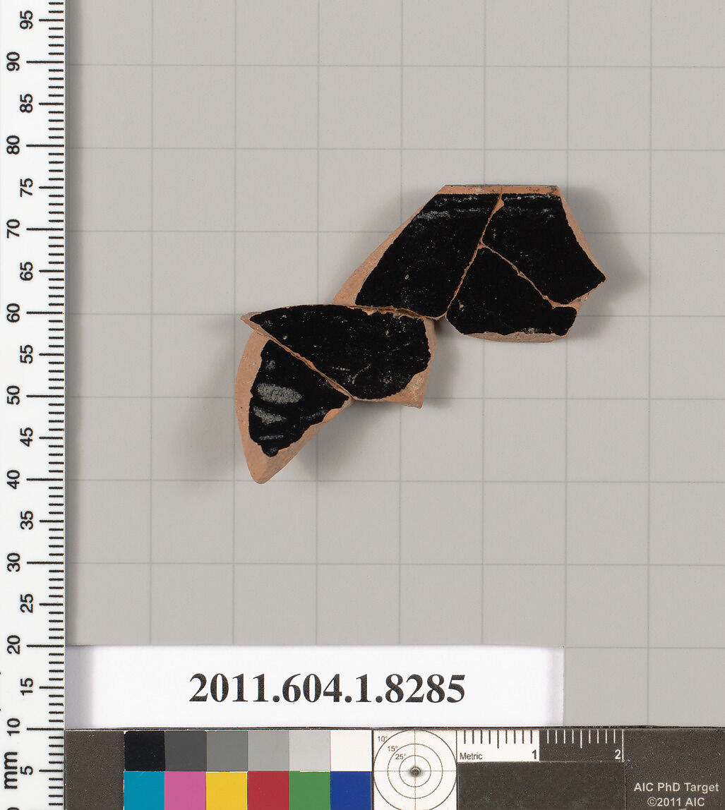 Terracotta rim fragment of a kylix (drinking cup), Terracotta, Greek, Attic