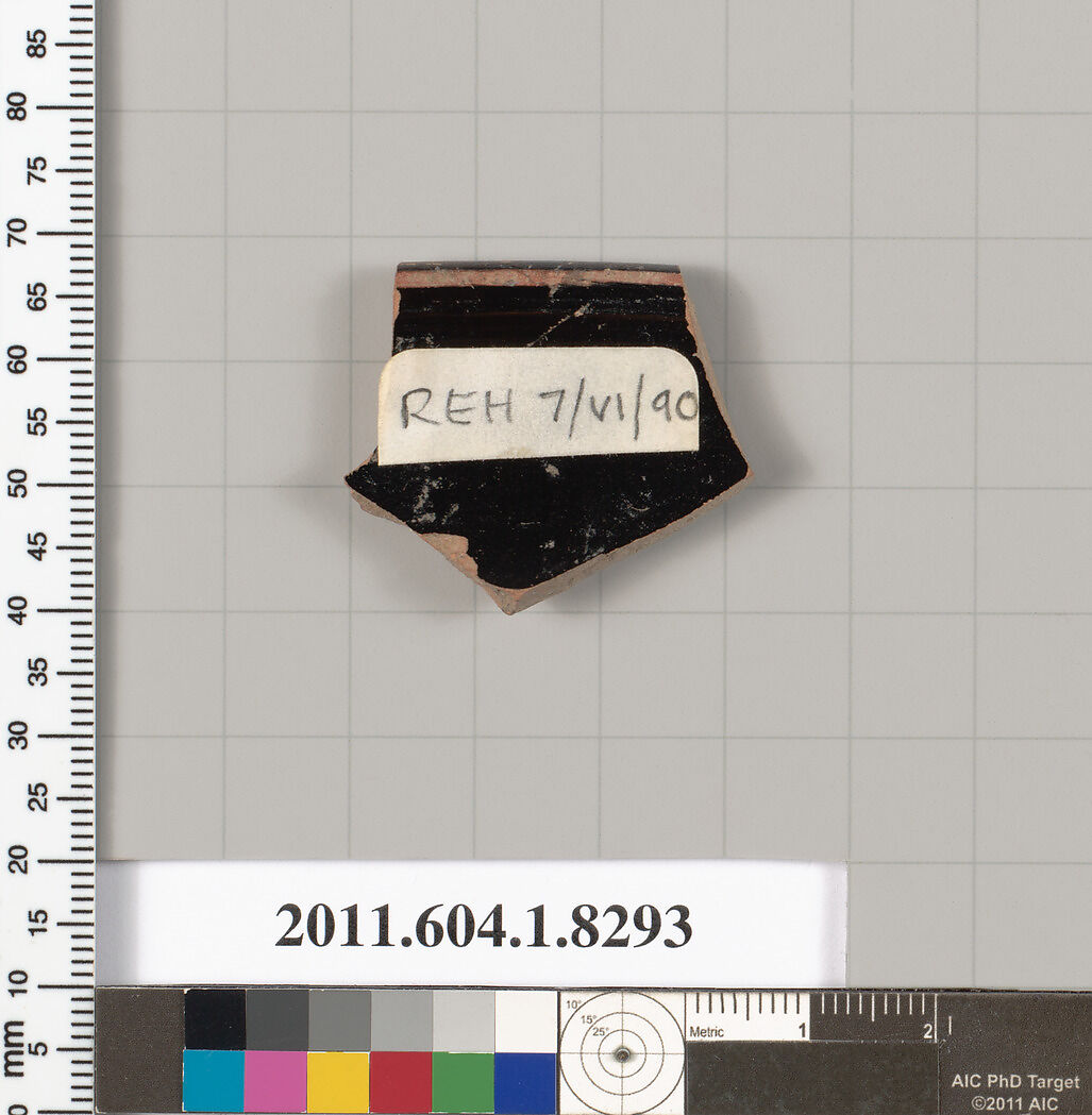 Terracotta rim fragment of a kylix (drinking cup), Terracotta, Greek, Attic