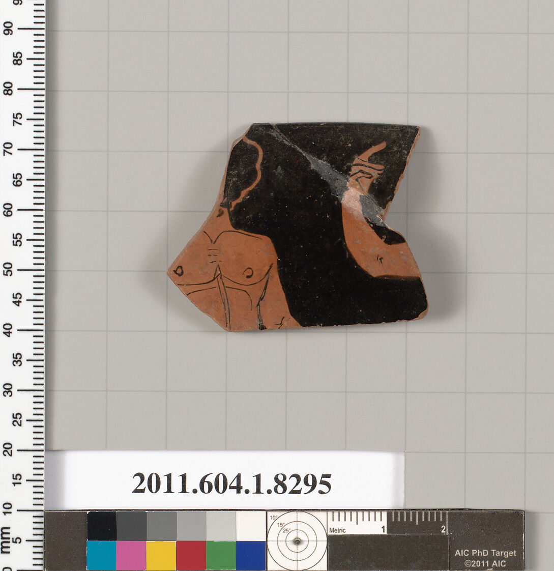 Terracotta rim fragment of a kylix (drinking cup), Attributed to the Painter of London E 106 [DvB], Terracotta, Greek, Attic 