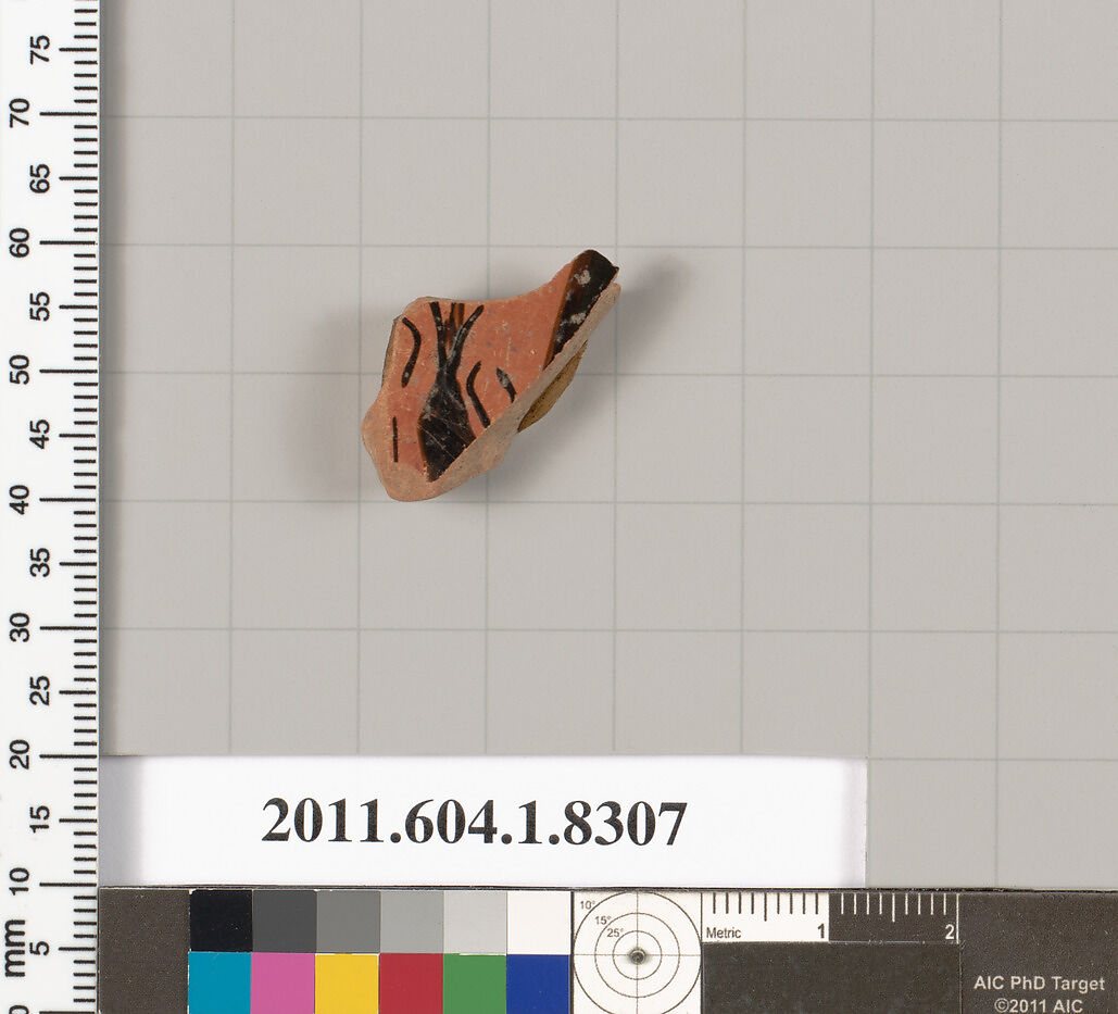Terracotta fragment of a kylix (drinking cup), Terracotta, Greek, Attic