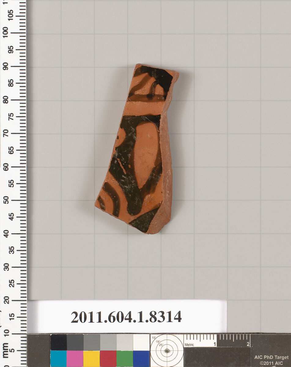 Terracotta fragment of a kylix (drinking cup), Terracotta, Greek, Attic