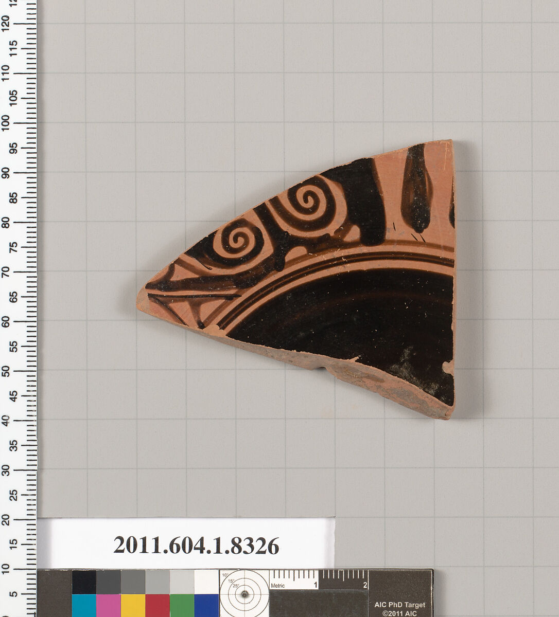 Terracotta fragment of a kylix (drinking cup), Terracotta, Greek, Attic