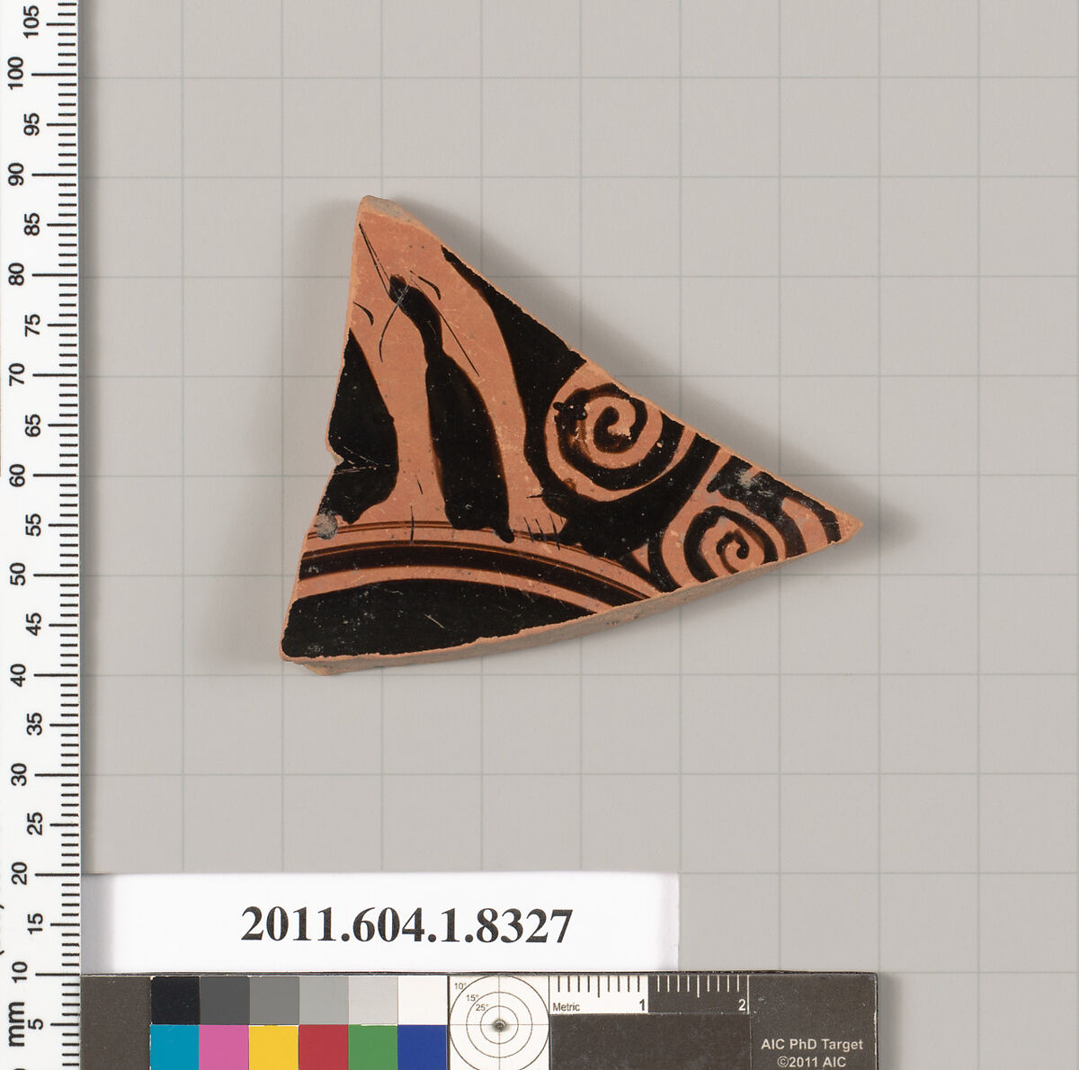 Terracotta fragment of a kylix (drinking cup), Terracotta, Greek, Attic
