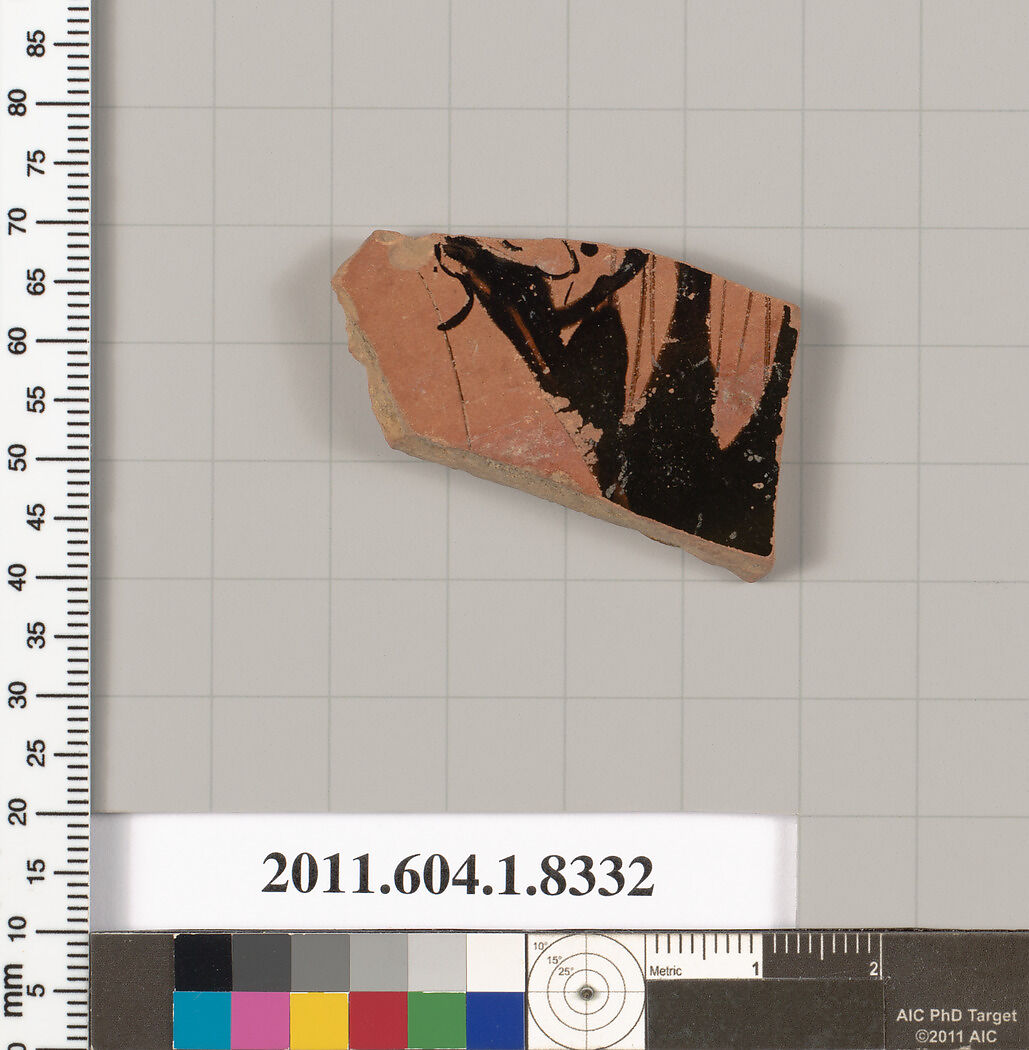 Terracotta fragment of a kylix (drinking cup), Terracotta, Greek, Attic