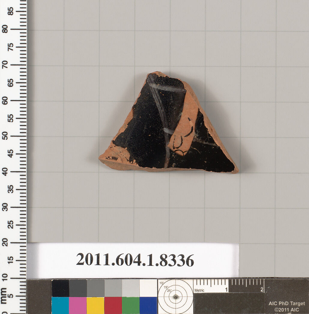 Terracotta fragment of a kylix (drinking cup), Terracotta, Greek, Attic