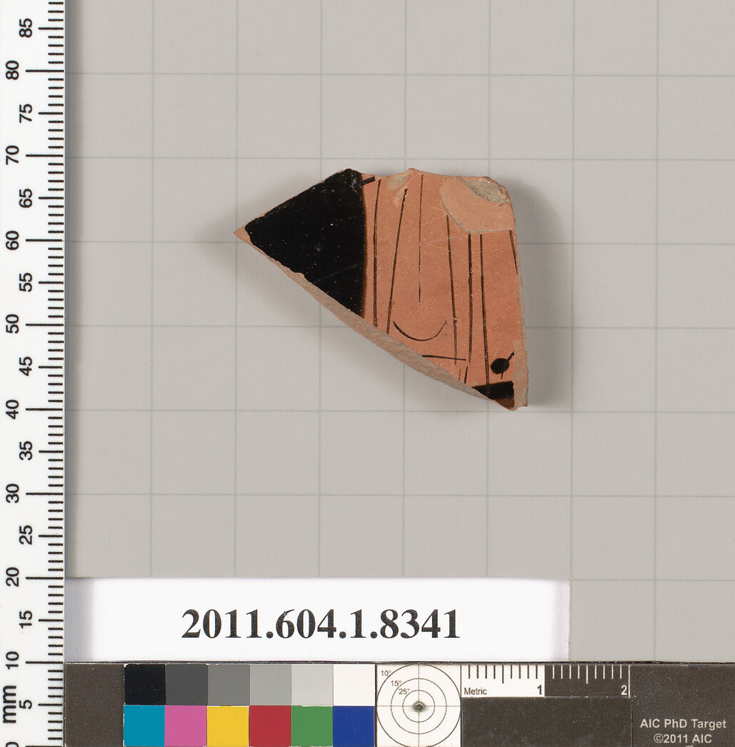 Terracotta fragment of a kylix (drinking cup), Terracotta, Greek, Attic