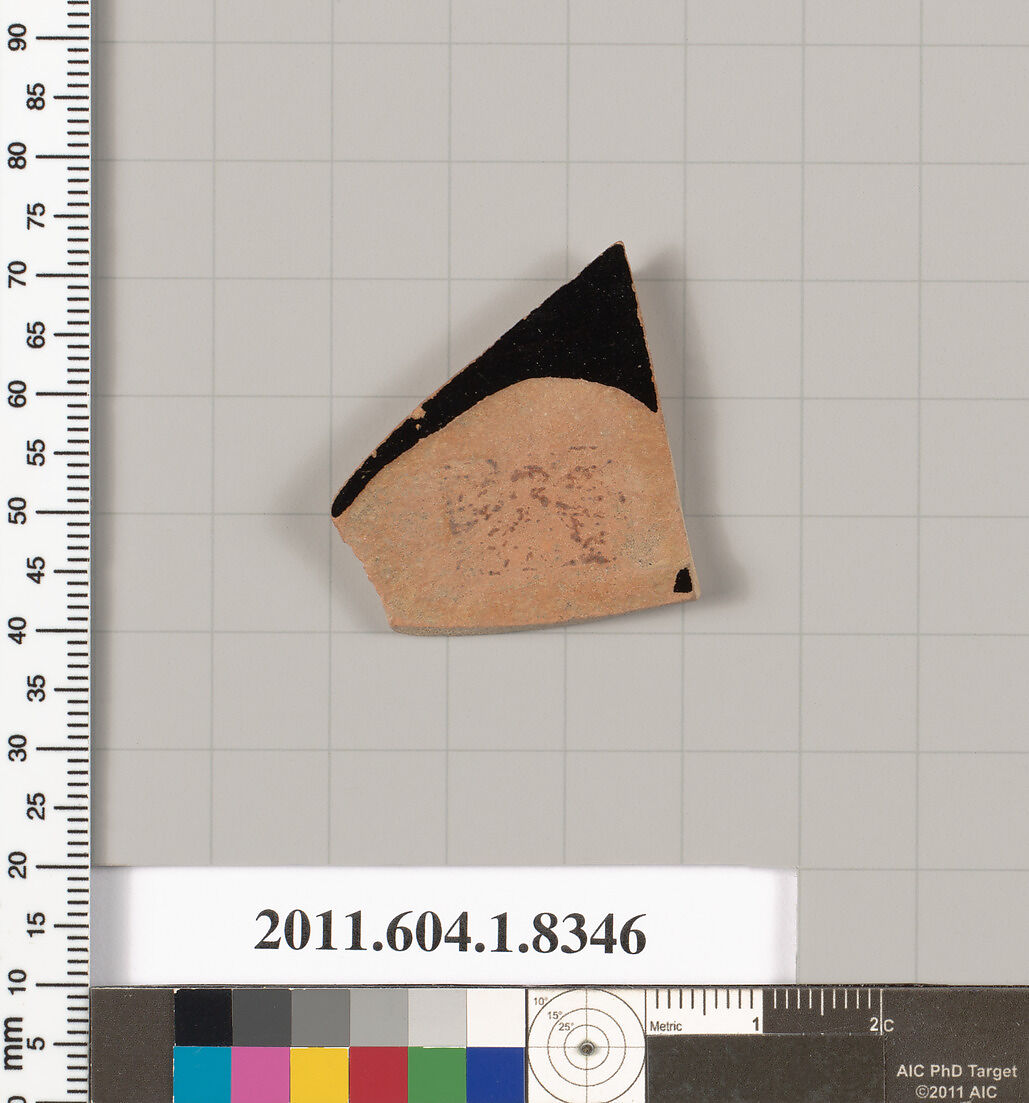 Terracotta fragment of a kylix (drinking cup), Terracotta, Greek, Attic