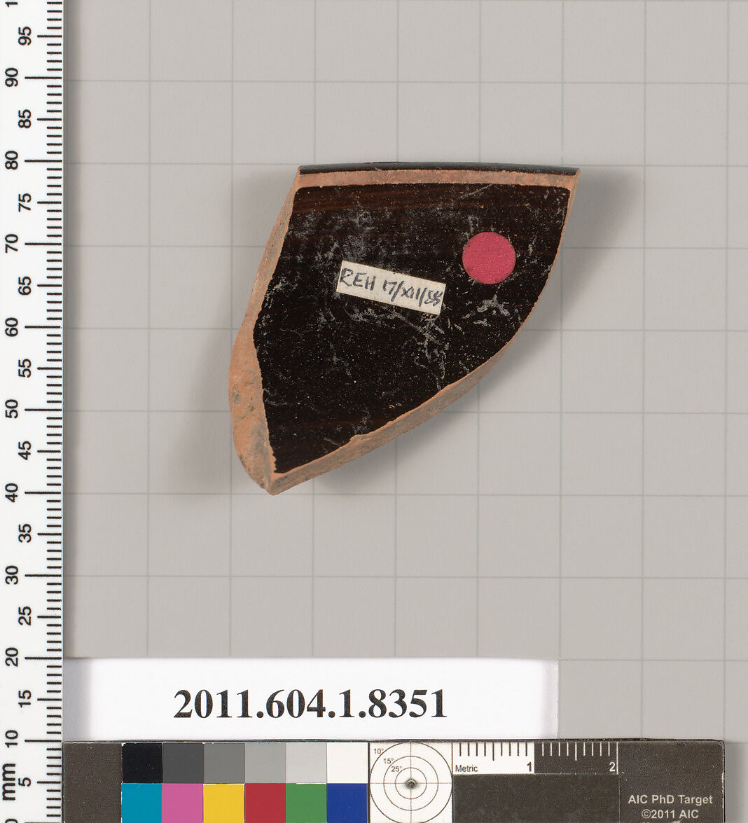 Terracotta rim fragment of a kylix (drinking cup), Terracotta, Greek, Attic