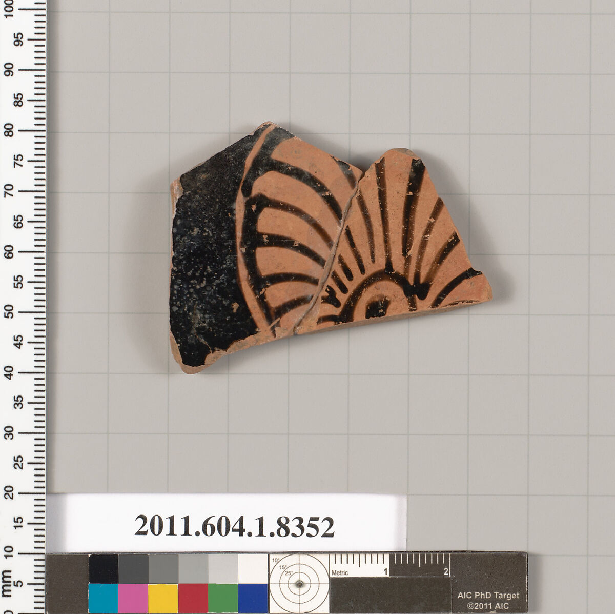 Terracotta fragment of a kylix (drinking cup), Terracotta, Greek, Attic