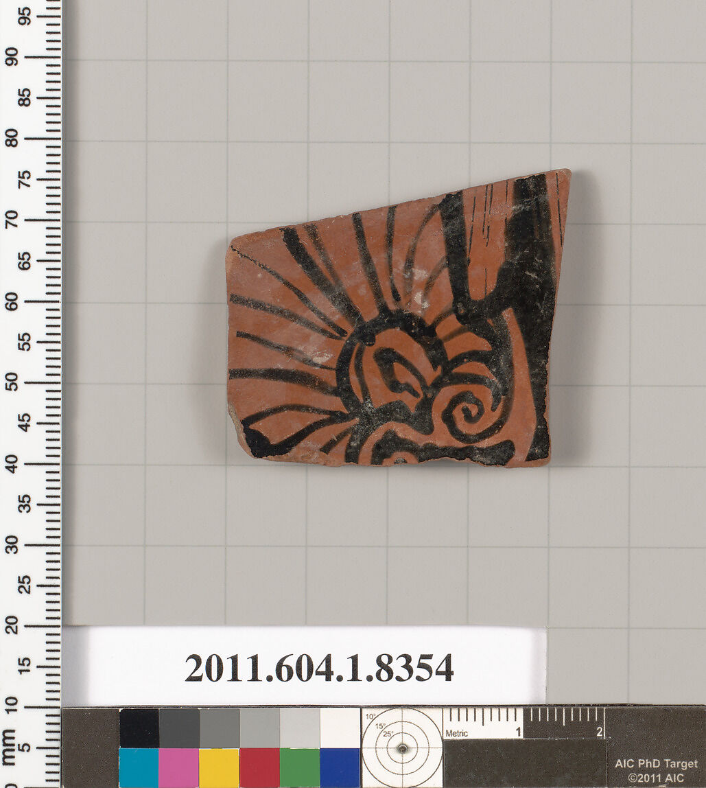 Terracotta fragment of a kylix (drinking cup), Terracotta, Greek, Attic