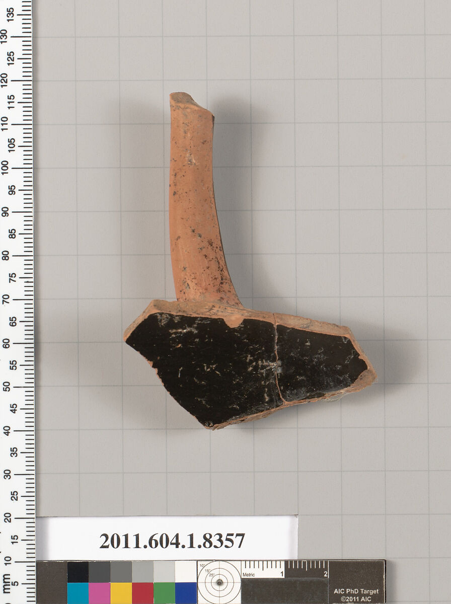 Terracotta fragment of a kylix (drinking cup), Terracotta, Greek, Attic