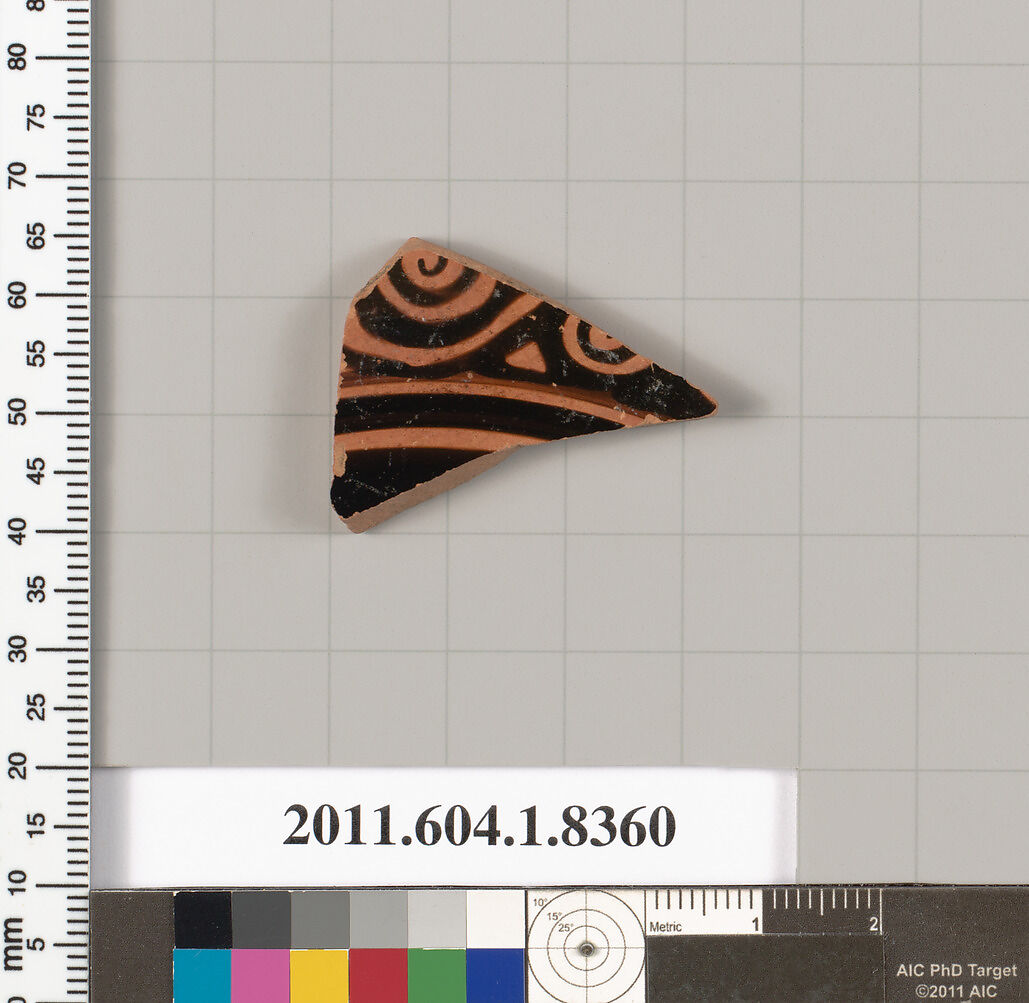 Terracotta fragment of a kylix (drinking cup), Terracotta, Greek, Attic