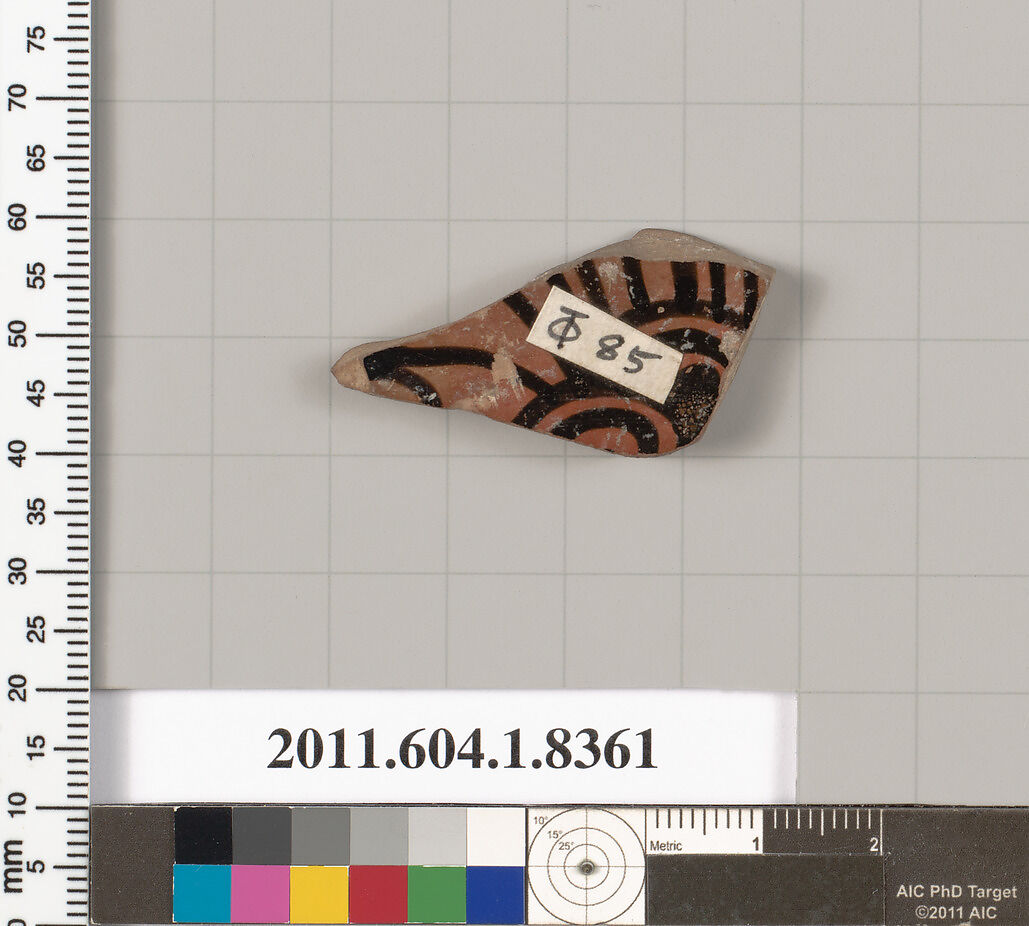 Terracotta fragment of a kylix (drinking cup), Terracotta, Greek, Attic